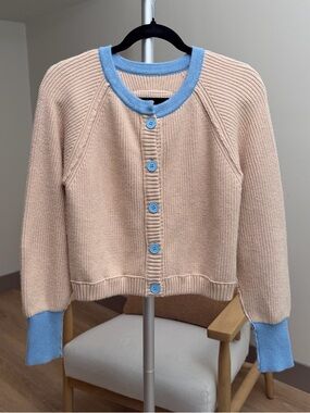 Women’s | Knit Button Cardigan, Beige & Blue | Size Small